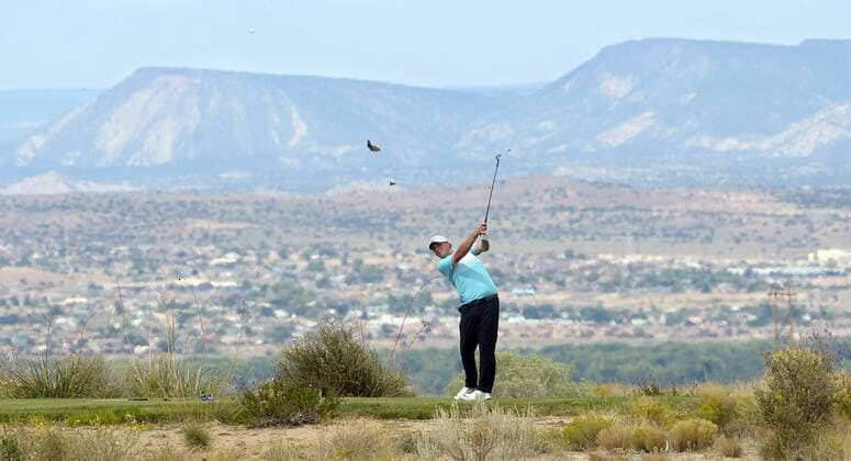 September 14, 2017 - U.S. - SPORTS -- Daniel Miernicki tees off on the 16th hole during the New Mexico Open golf tournament at the Sandia Golf Course on Thursday, September 14, 2017. Sports News - September 14, 2017 - ZUMAab1_ 20170914_zaf_ab1_016 Copyright: xGregxSorberx