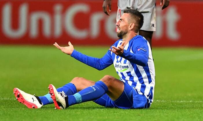 Vedad Ibisevic (Hertha BSC), enttäuscht am Boden Hertha BSC Berlin - Athletic Bilbao Europa League, Gruppenphase, 1. Spieltag, Fußball, Fussball, soccer, Herren, Männer, Maenner, Deutschland, Germany Berlin, 14.9.2017, Olympiastadion