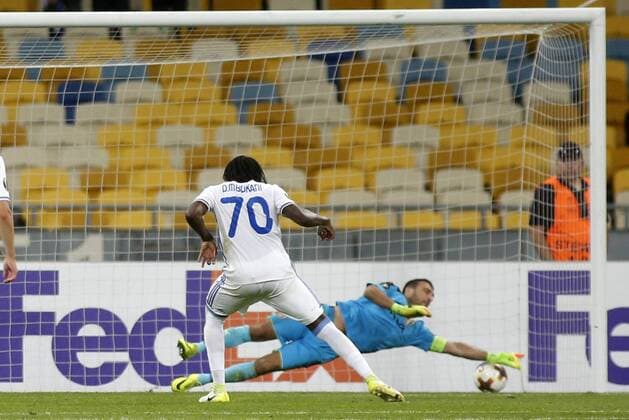 Fußball, EL, Dynamo Kiew - KF Skenderbeu Korca September 14, 2017 - Dieumerci Mbokani of Dynamo scores a goal during the UEFA Europa League Group B soccer match between FC Dynamo Kyiv and FC SkoÂ«nderbeu , at the NSK Olimpiyskyi in Kyiv, Ukraine, September 14, 2017. The UEFA Europa League Group B soccer match between FC Dynamo Kyiv and FC SkÃ«nderbeu , at the NSK Olimpiyskyi in Kyiv. - ZUMAs334 80118384st Copyright: xAnatoliixStepanovx