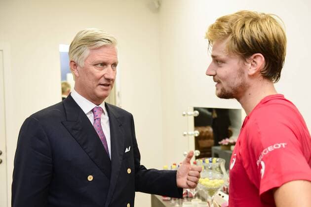 King Philippe - Filip of Belgium and Belgian David Goffin pictured after the first game of the Davis Cup World Group semi-final between Belgium and Australia, between Belgian David Goffin ATP Tennis Herren 12) and Australian John Millman (ATP 185), Friday 15 September 2017, in Brussels. The Davis Cup game is played from 15 to 17 September 2017 in Brussels. LAURIExDIEFFEMBACQ  x05165063x