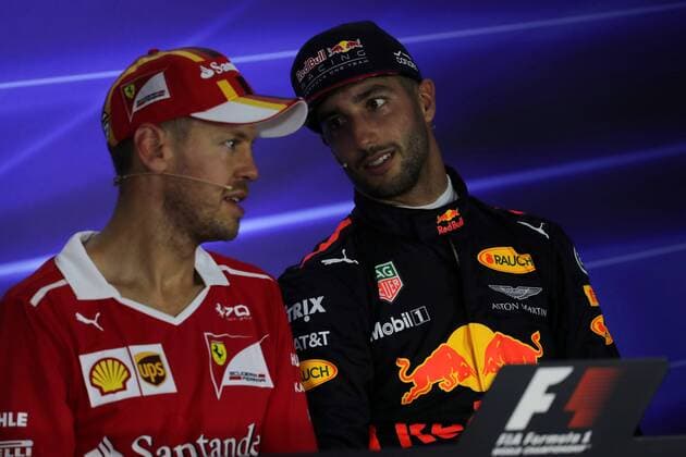 Singapore Grand Prix 14 - 17 September 2017 16.09.2017 - Qualifying, press conference PK Pressekonferenz Sebastian Vettel (GER) Scuderia Ferrari SF70H and Daniel Ricciardo (AUS) Red Bull Racing RB13 