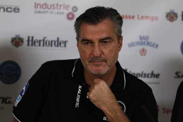 Michael Roth (Trainer MT Melsungen) bei der Pressekonferenz, TBV Lemgo vs MT Melsungen, Handball, 1. Bundesliga, 17.09.2017, Lemgo Copyright: xEibner-Pressefoto JanxStrohdiekx EP_JSK