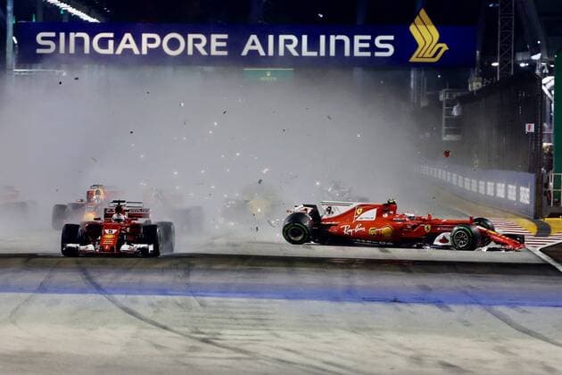 Crash, Kimi Raikkonen (FIN 7), Scuderia Ferrari, Grosser Preis von Singapur 2017, Rennen, Motorsport, Formel 1, 17.09.2017, Singapur Copyright: xAndre Eibner-Pressefotox EP_JAE