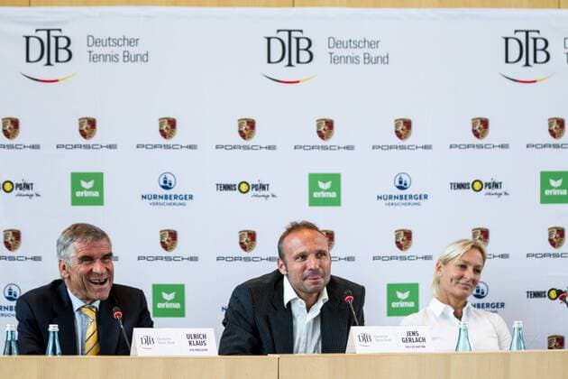 Ulrich Klaus (DTB-Praesident), Jens Gerlach (Fed Cup Kapitaen Deutscher Tennis Bund) und Barbara Rittner (DTB); DTB Pressekonferenz , Stuttgart Rathaus, 20170919; Stuttgart Copyright: xWuechner Eibner-Pressefotox EP_NWR