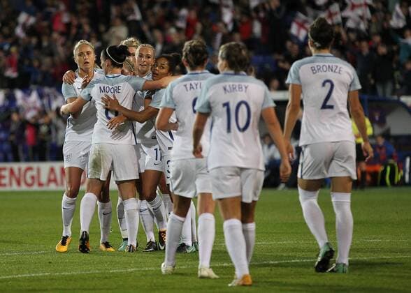 England Women v Russia Women FIFA Womens World Cup Qualifying Toni Duggan (11) of England Women celebrates with her team mates after scoring the sixth goal against Russia Women during the FIFA Women s World Cup Qualifying match at Prenton Park, Birkenhead. Content Not Available For UK Newspapers Copyright: xMichaelxSedgwickx FIL-10689-0028