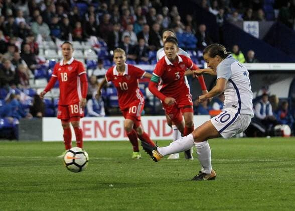England Women v Russia Women FIFA Womens World Cup Qualifying Francesca Kirby of England Women takes a penalty but her attempt is saved against Russia Women during the FIFA Women s World Cup Qualifying match at Prenton Park, Birkenhead. Content Not Available For UK Newspapers Copyright: xMichaelxSedgwickx FIL-10689-0046