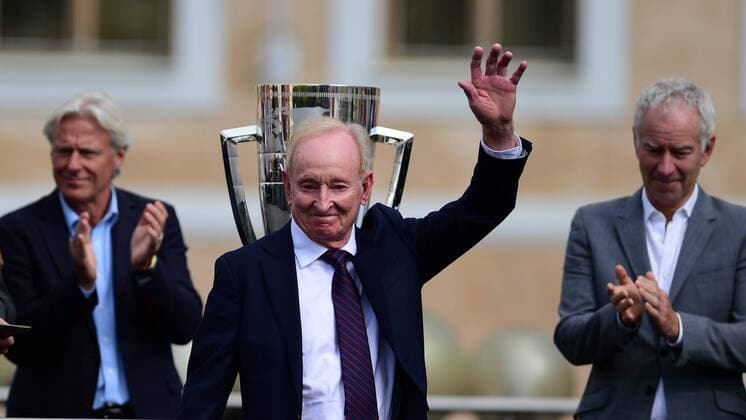 From left Bjorn Borg, Europe captain, legendary Rod Laver and John McEnroe, World captain during the parade of Laver Cup players at an official welcome ceremony in Prague, Czech Republic, September 20, 2017. (CTKxPhoto MichalxKamaryt) CTKPhotoP201709200564601  KMT_0047