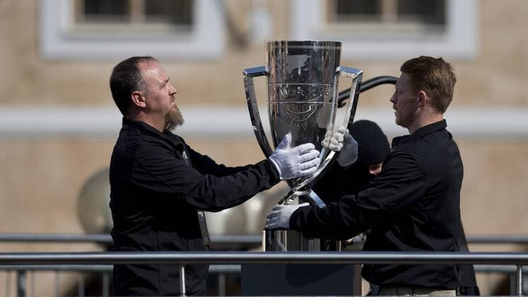 Trophy for the winner was presented during the parade of Laver Cup players at an official welcome ceremony in Prague, Czech Republic, September 20, 2017. (CTKxPhoto MichalxKamaryt) CTKPhotoP201709200627301  kmt 11