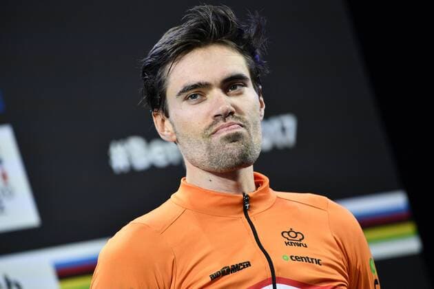 Bilder des Tages - SPORT Dutch Tom Dumoulin celebrates on the podium after winning the Men Elite individual time trial race at the 2017 UCI Road World Cycling Championships in Bergen, Norway, Wednesday 20 September 2017. YORICKxJANSENS  x05169038x