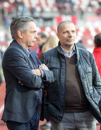 Erfurt, 20.09.2017 , FC Rot Weiß Erfurt gegen SpVgg Unterhaching im Bild: v.re.: Präsident Rolf Rombach und Vize Präsident Thomas Kalt (RWE)