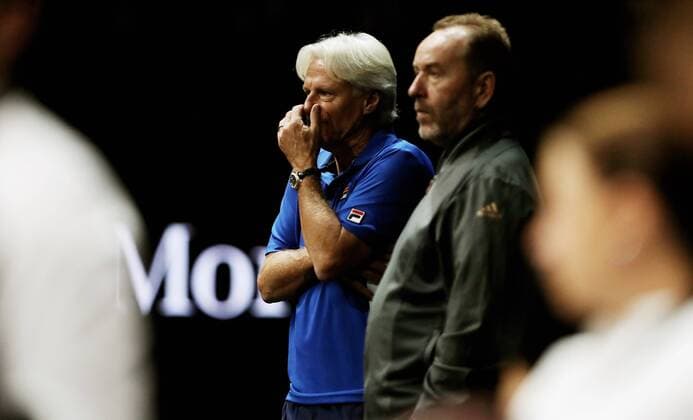 TENNIS - Laver Cup 2017 PRAGUE,CZECH REPUBLIC,22.SEP.17 - TENNIS - Laver Cup, Team Europe vs Team World. Image shows Bjoern Borg (SWE) and Guenter Bresnik (AUT). GEPAxpictures xMatthiasxHauer