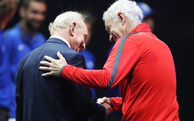 TENNIS - Laver Cup 2017 PRAGUE,CZECH REPUBLIC,22.SEP.17 - TENNIS - Laver Cup, Team Europe vs Team World. Image shows Rod Laver and John McEnroe (USA). GEPAxpictures xMatthiasxHauer
