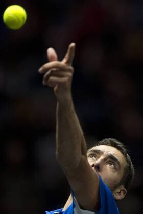 Croatian tennis player MARIN CILIC (Team Europe) in action during the first match, singles, within the first edition of the Laver Cup tennis tournament in Prague, Czech Republic, on September 22, 2017. (CTKxPhoto MichalxKamaryt) CTKPhotoP201709220488201  kmt 3