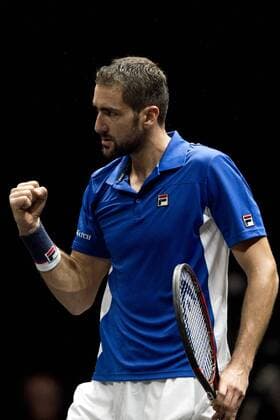 Croatian tennis player MARIN CILIC (Team Europe) gestures after his win in the first match, singles, within the first edition of the Laver Cup tennis tournament in Prague, Czech Republic, on September 22, 2017. (CTKxPhoto MichalxKamaryt) CTKPhotoP201709220598001  kmt 19