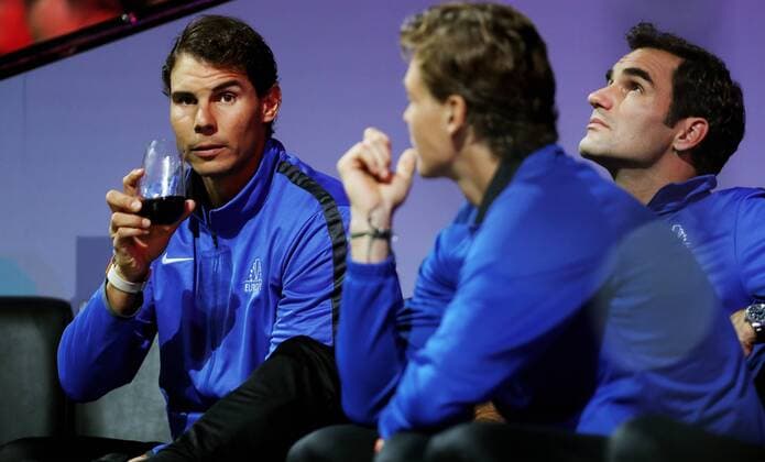 TENNIS - Laver Cup 2017 PRAGUE,CZECH REPUBLIC,22.SEP.17 - TENNIS - Laver Cup, Team Europe vs Team World. Image shows Rafael Nadal (ESP) and Roger Federer (SUI). GEPAxpictures xMatthiasxHauer