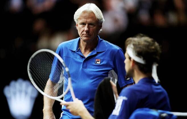 TENNIS - Laver Cup 2017 PRAGUE,CZECH REPUBLIC,22.SEP.17 - TENNIS - Laver Cup, Team Europe vs Team World. Image shows Bjoern Borg (SWE) and Dominic Thiem (AUT). GEPAxpictures xMatthiasxHauer