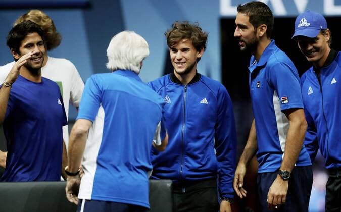 TENNIS - Laver Cup 2017 PRAGUE,CZECH REPUBLIC,23.SEP.17 - TENNIS - Laver Cup, Team Europe vs Team World. Image shows Fernando Verdasco (ESP), Dominic Thiem (AUT), Marin Cilic (CRO) and Tomas Berdych (CZE). GEPAxpictures xMatthiasxHauer