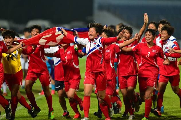 (170923) -- CHONBURI, Sept. 23, 2017 -- Members of the Democratic People s Republic of Korea (DPRK) team celebrate their victory in the AFC U-16 Women s Championship 2017 final match against the Republic of Korea (ROK) at Chonburi Stadium in Chonburi, Thailand, Sept. 23, 2017. DPRK won the champion in the AFC U-16 Women s Championship 2017 after defeating ROK 2-0. ) (ljd) (SP) THAILAND-CHONBURI-SOCCER-AFC U16 WOMEN S CHAMPIONSHIP-FINAL-DPRK VS ROK LixMangmang 