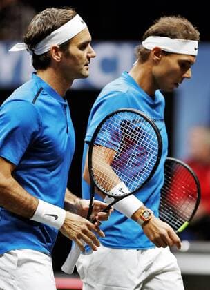 TENNIS - Laver Cup 2017 PRAGUE,CZECH REPUBLIC,23.SEP.17 - TENNIS - Laver Cup, Team Europe vs Team World. Image shows Roger Federer (SUI) and Rafael Nadal (ESP). GEPAxpictures xMatthiasxHauer