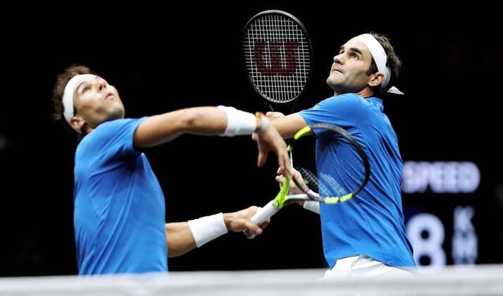 TENNIS - Laver Cup 2017 PRAGUE,CZECH REPUBLIC,23.SEP.17 - TENNIS - Laver Cup, Team Europe vs Team World. Image shows Rafael Nadal (ESP) and Roger Federer (SUI). GEPAxpictures xMatthiasxHauer