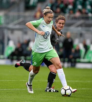 S. Woeller (FF USV Jena, 4), Zsanett Jakabfi (VfL Wolfsburg)