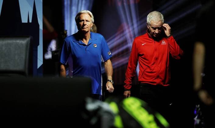 TENNIS - Laver Cup 2017 PRAGUE,CZECH REPUBLIC,24.SEP.17 - TENNIS - Laver Cup, Team Europe vs Team World. Image shows Bjoern Borg (SWE) and John McEnroe (USA). GEPAxpictures xMatthiasxHauer