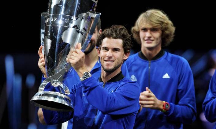 TENNIS - Laver Cup 2017 PRAGUE,CZECH REPUBLIC,24.SEP.17 - TENNIS - Laver Cup, Team Europe vs Team World, award ceremony. Image shows Dominic Thiem (AUT). Keywords: trophy. GEPAxpictures xMatthiasxHauer