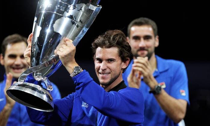 TENNIS - Laver Cup 2017 PRAGUE,CZECH REPUBLIC,24.SEP.17 - TENNIS - Laver Cup, Team Europe vs Team World, award ceremony. Image shows Dominic Thiem (AUT). Keywords: trophy. GEPAxpictures xMatthiasxHauer