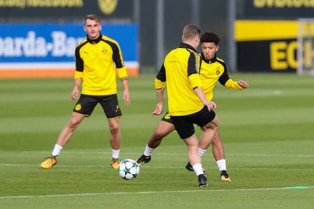 Dortmund, Germany, Training BV Borussia Dortmund, BVB, Lukasz Piszczek (BVB) Jadon Sancho (BVB) in Aktion ( DeFodi507