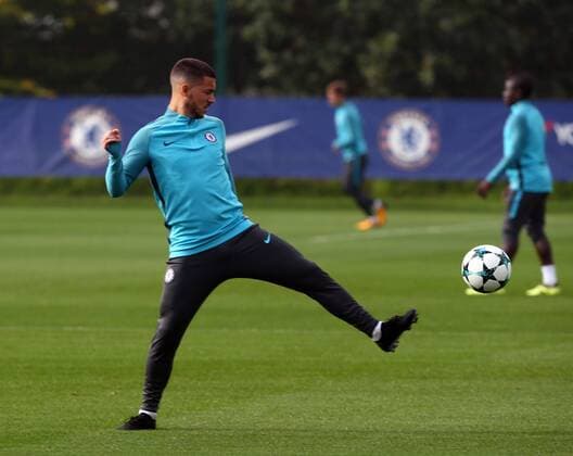 September 26, 2017 - London, United Kingdom - Chelsea s Eden Hazard.during Chelsea Training session priory to they game against Atletico Madrid at Chelsea Training Ground on in Cobham, 26 Sept 2017 Chelsea Training Session  - ZUMAn230 20170926_zaa_n230_023 Copyright: xKieranxGalvinx