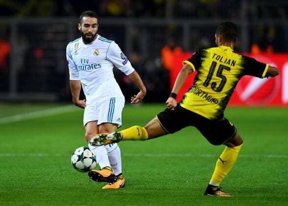 26.09.2017, xfux, Fussball Champions League, Borussia Dortmund - Real Madrid, emspor, v.l. Daniel Carvajal (Real Madrid), Jeremy Toljan (Borussia Dortmund) Dortmund