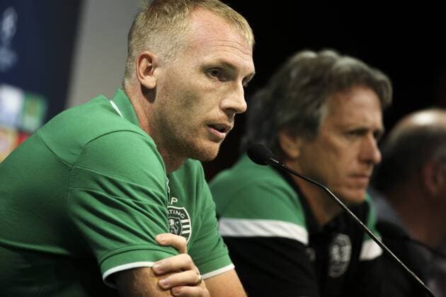 September 26, 2017 - Lisbon, Portugal - SportingÃ¢â‚¬â ¢s defender Jeremy Mathieu and SportingÃ¢â‚¬â ¢s head coach Jorge Jesus during a press conference PK Pressekonferenz at Alvalade stadium in Lisbon, on September 26, 2017, on the eve of the UEFA Champions League Group D football match Sporting CP vs FC Barcelona Barca Sporting - Press Conference  - ZUMAn230 20170926_zaa_n230_244 Copyright: xFilipexAmorimx
