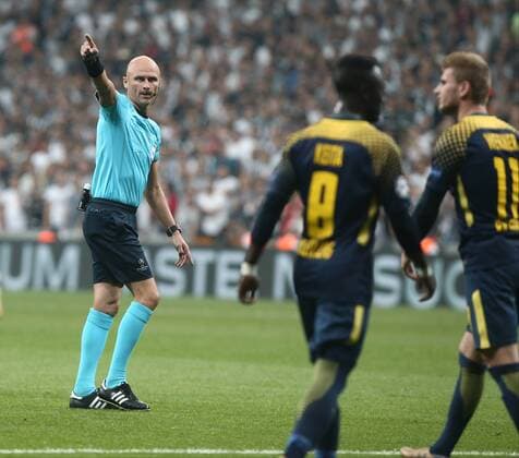 Referee Anton Averianov during the UEFA Champions League Group G match between Besiktas and RB Leipzig at Vodafone Park in Istanbul , Turkey on September 26 , 2017 . 