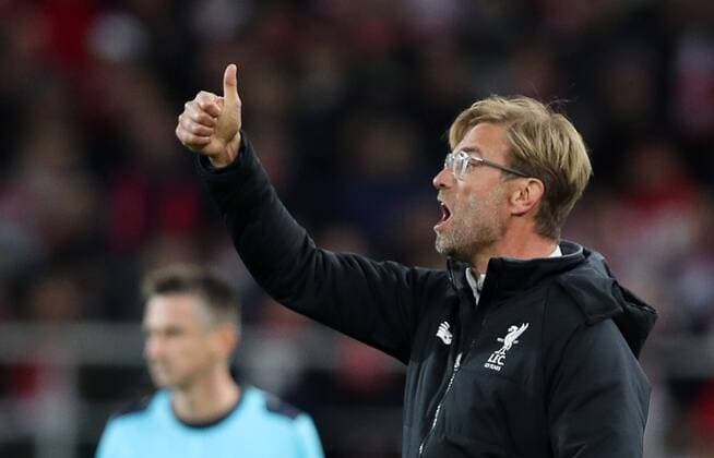 MOSCOW, RUSSIA - SEPTEMBER 26, 2017: Liverpool s head coach Jurgen Klopp reacts during the 2017 18 UEFA Champions League Group E Round 2 football match against Spartak Moscow at Otkrytie Arena Stadium. Artyom Korotayev TASS  TS06200F