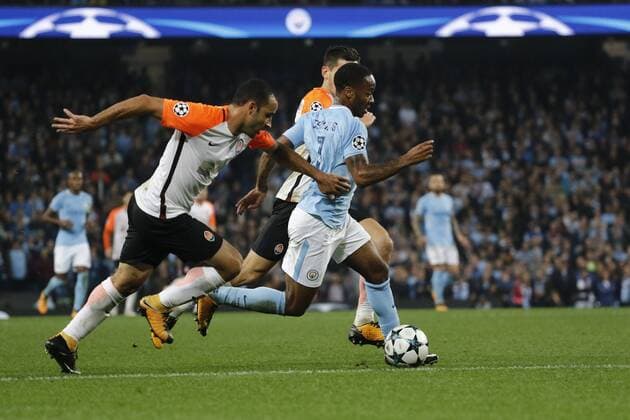 FuÃŸball, CL, Manchester City - Schachtar Donezk 26th September 2017, Etihad Stadium, Manchester, England; UEFA Champions League football, Manchester City versus Shakhtar Donetsk; Raheem Sterling of Manchester City drives into the FC Shakhtar Donetsk penalty area after coming on as substitute  ActionPlus11934293