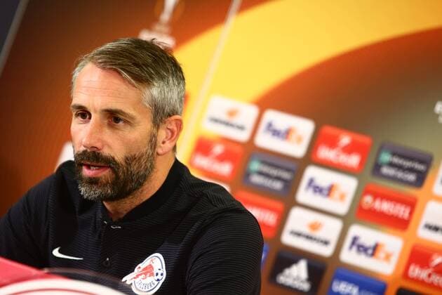 SOCCER - EL, RBS vs Marseille SALZBURG,AUSTRIA,27.SEP.17 - SOCCER - UEFA Europa League, group stage, Red Bull Salzburg vs Olympique Marseille, preview, press conference PK Pressekonferenz RBS. Image shows head coach Marco Rose (RBS). GEPAxpictures xFelixxRoittner