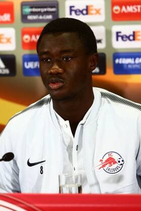 SOCCER - EL, RBS vs Marseille SALZBURG,AUSTRIA,27.SEP.17 - SOCCER - UEFA Europa League, group stage, Red Bull Salzburg vs Olympique Marseille, preview, press conference PK Pressekonferenz RBS. Image shows Diadie Samassekou (RBS). GEPAxpictures xFelixxRoittner