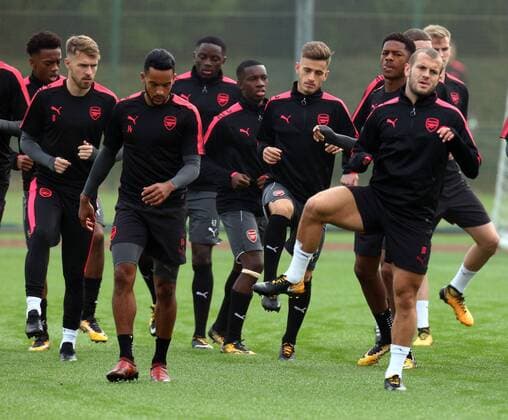 September 27, 2017 - London, England, United Kingdom - Arsenal s Jack Wilshere Right.during a Arsenal training session ahead of the UEFA Europa League Group H match against BATE Borisov at Arsenal training centre , London Colney on 27 Sep 2017 St.Albans, England Arsenal Training  - ZUMAn230 20170927_zaa_n230_043 Copyright: xKieranxGalvinx