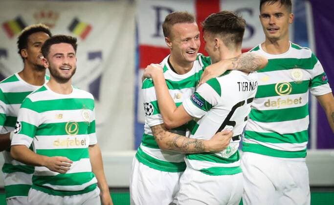 Celtic s Leigh Griffiths (C) celebrates with teammates after scoring during the second game in the group stage (Group B) of the UEFA Champions League competition between Belgian soccer team RSC Anderlecht and Scottish Celtic FC, Wednesday 27 September 2017 in Brussels. VIRGINIExLEFOUR  x05173778x