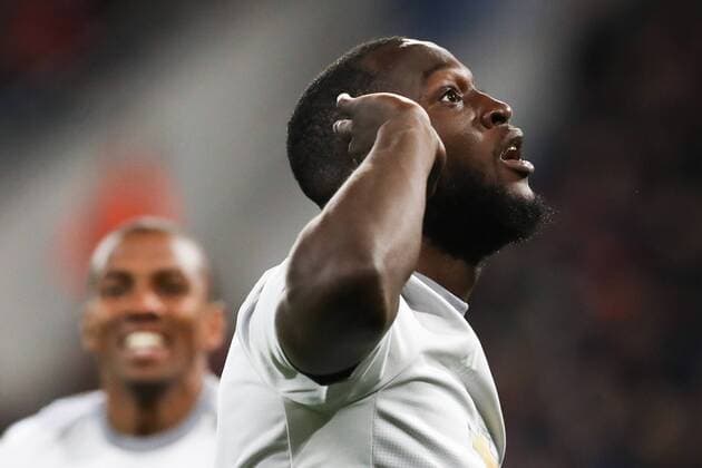 MOSCOW, RUSSIA - SEPTEMBER 27, 2017: Manchester United ManU s Romelu Lukaku (front) celebrates a goal against CSKA Moscow in their 2017 2018 UEFA Champions League Group A football match at CSKA Stadium. Sergei Savostyanov TASS  TS062281