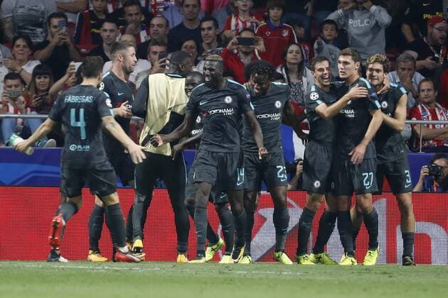 Chelsea s players jubilate the first goal of the team during the UEFA Champions League match between Atletico de Madrid and Chelsea at the Wanda Metropolitano stadium in Madrid, Spain, 27 September 2017. Atletico de Madrid vs. Chelsea !ACHTUNG: NUR REDAKTIONELLE NUTZUNG!  Copyright: xChemaxMoyax MAD070 20170927-636421502125401375