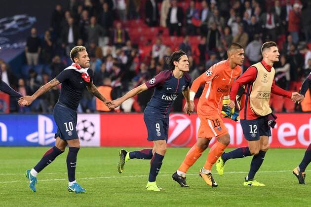 10 NEYMAR JR psg 09 EDINSON CAVANI psg 16 ALPHONSE AREOLA psg 12 THOMAS MEUNIER psg JOIE FOOTBALL Paris SG vs Bayern Munich Ligue des Champions 27 09 2017 AnthonyBIBARD FEP Panoramic 