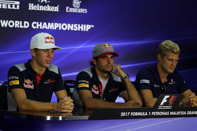 28.09.2017 - press conference PK Pressekonferenz Pierre Gasly (FRA) Scuderia Toro Rosso STR12, Carlos Sainz Jr (ESP) Scuderia Toro Rosso STR12 and Marcus Ericsson (SUE) Sauber C36 Malaysian Grand Prix, Sepang 28 September - 1 October 2017 28.09.2017 - Press conference, Pierre Gasly (FRA) Scuderia Toro Rosso STR12, Carlos Sainz Jr (ESP) Scuderia Toro Rosso STR12 and Marcus Ericsson (SUE) Sauber C36 