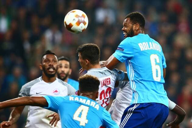 SOCCER - EL, RBS vs Marseille SALZBURG,AUSTRIA,28.SEP.17 - SOCCER - UEFA Europa League, group stage, Red Bull Salzburg vs Olympique Marseille. Image shows Rolando (Marseille) and Stefan Lainer (RBS). GEPAxpictures xFelixxRoittner