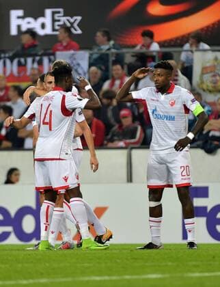 Bilder des Tages - SPORT 28.09.2017, xjpx, Fussball Europa League, 1.FC Koeln - Roter Stern Belgrad, emspor v.l. Torjubel nach dem Treffer zum 0:1 durch Richmond Boakey (Belgrad) Koeln