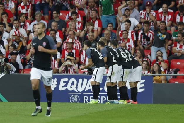 DAVID S BUSTAMANTE 28 09 2017 BILBAO PAIS VASCO Partido de la Jornada 2 de la UEFA Europa League disputado entre el Athletic de Bilbao y el FC Zorya Luhansk en el Estadio San Mames de Bilbao gol y celebracion de Ihor Kharatin  xDAVIDxS.xBUSTAMANTEx xx