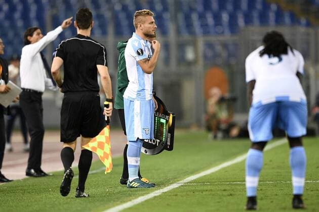 Lazio s Ciro Immobile pictured during a soccer game between Italian club Societa Sportiva Lazio and Belgian team SV Zulte Waregem, in Roma, Italy, Thursday 28 September 2017, the second game of the group stage (Group K) of the UEFA Europa League competition. YORICKxJANSENS  x05174223x