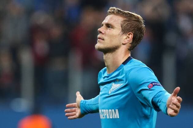 ST PETERSBURG, RUSSIA - SEPTEMBER 28, 2017: FC Zenit St Petersburg s Alexander Kokorin reacts after scoring in their 2017-18 UEFA Europa League Group L Round 2 football match against FC Real Sociedad at Saint Petersburg Stadium. Peter Kovalev TASS  TS0624E1