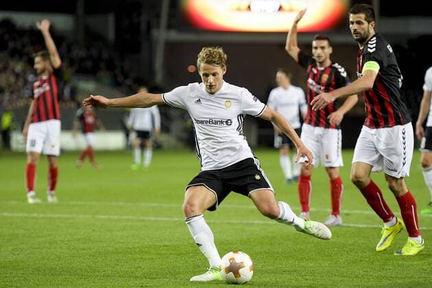 170928 Vegar Eggen Hedenstad of Rosenborg scores 3-0 during the UEFA Europa League match between Rosenborg and FK Vardar Skopje on September 28, 2017 in Trondheim. Photo: Jon Olav Nesvold BILDBYRN kod JE 160033  Copyright: JONxOLAVxNESVOLD BB170928BB630