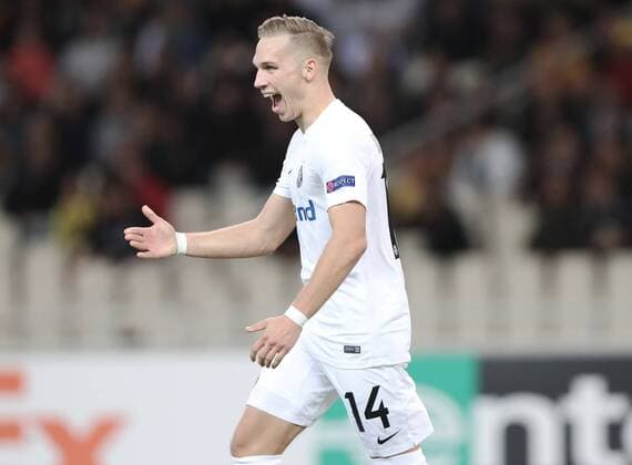 SOCCER - EL, Athens vs A.Wien ATHENS,GREECE,28.SEP.17 - SOCCER - UEFA Europa League, group stage, AEK Athens vs FK Austria Wien. Image shows the rejoicing of Christoph Monschein (A.Wien). GEPAxpictures xChristianxOrt